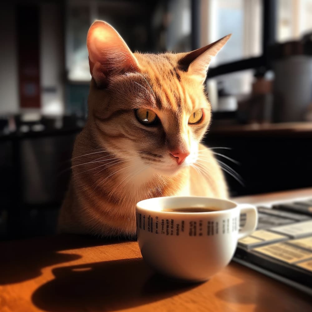 Sunlit Cat and Coffee by Justyna Jaszke — canvas wall art