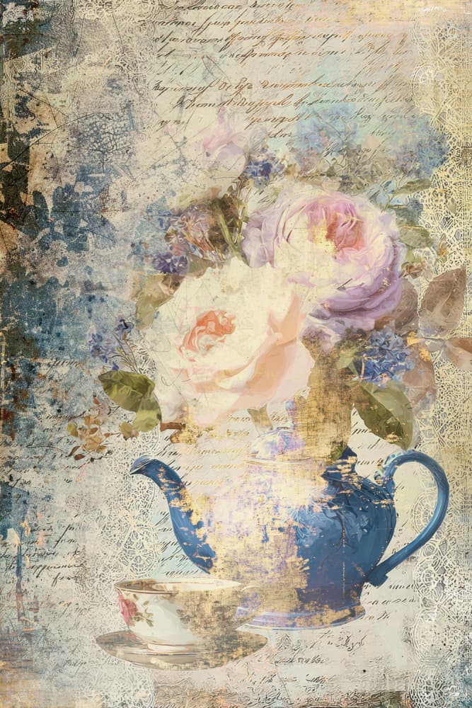 Vintage Floral Teapot by Rafal Kulik — canvas wall art