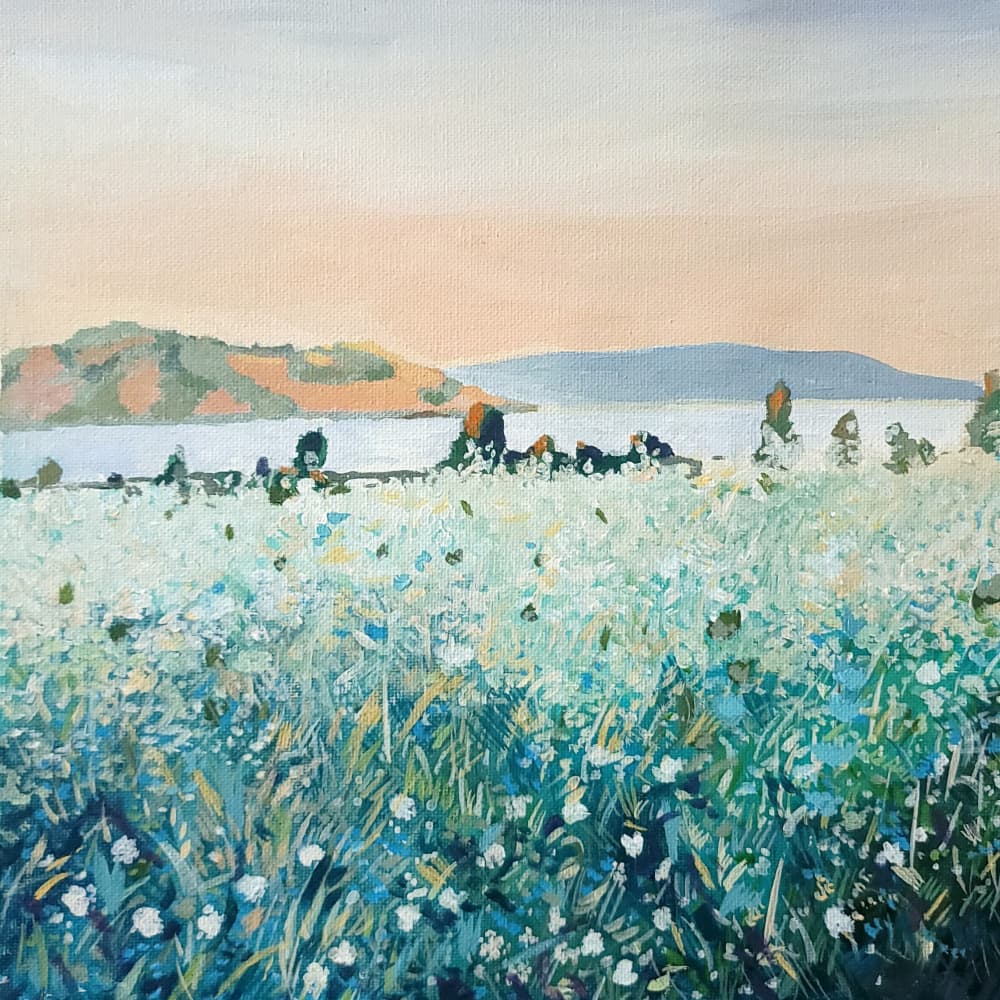 White Wildflowers by Water by Claire Whitehead — canvas wall art