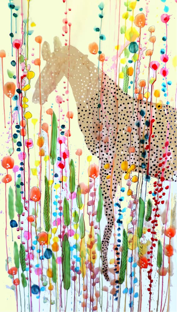 Colorful Giraffe Garden by Sylvie Demers — canvas wall art