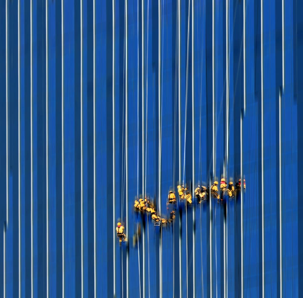 Blue Building Workers by Hans-Wolfgang Hawerkamp — canvas wall art