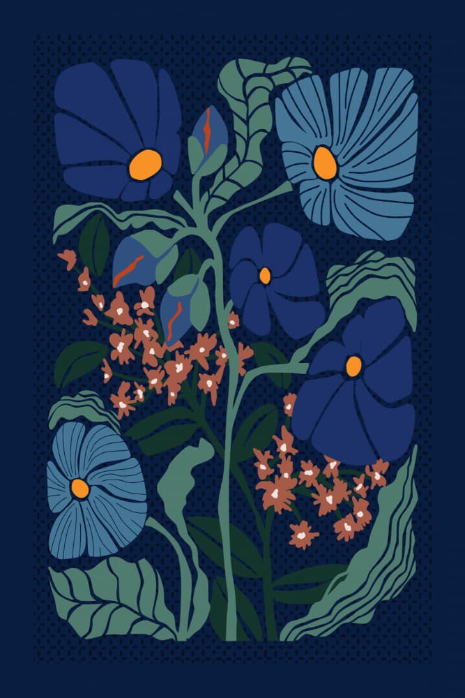 Midnight Blue Botanicals by Annick — canvas wall art