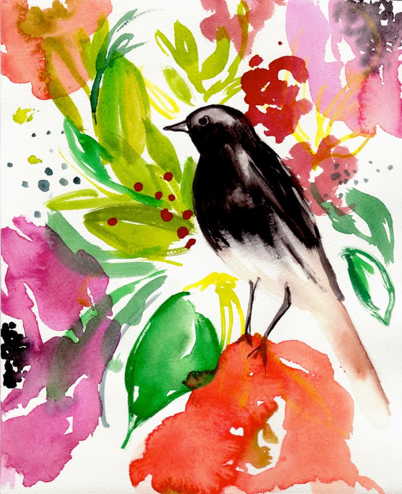 Vibrant Bird and Blooms by Christine Lindstrom — canvas wall art