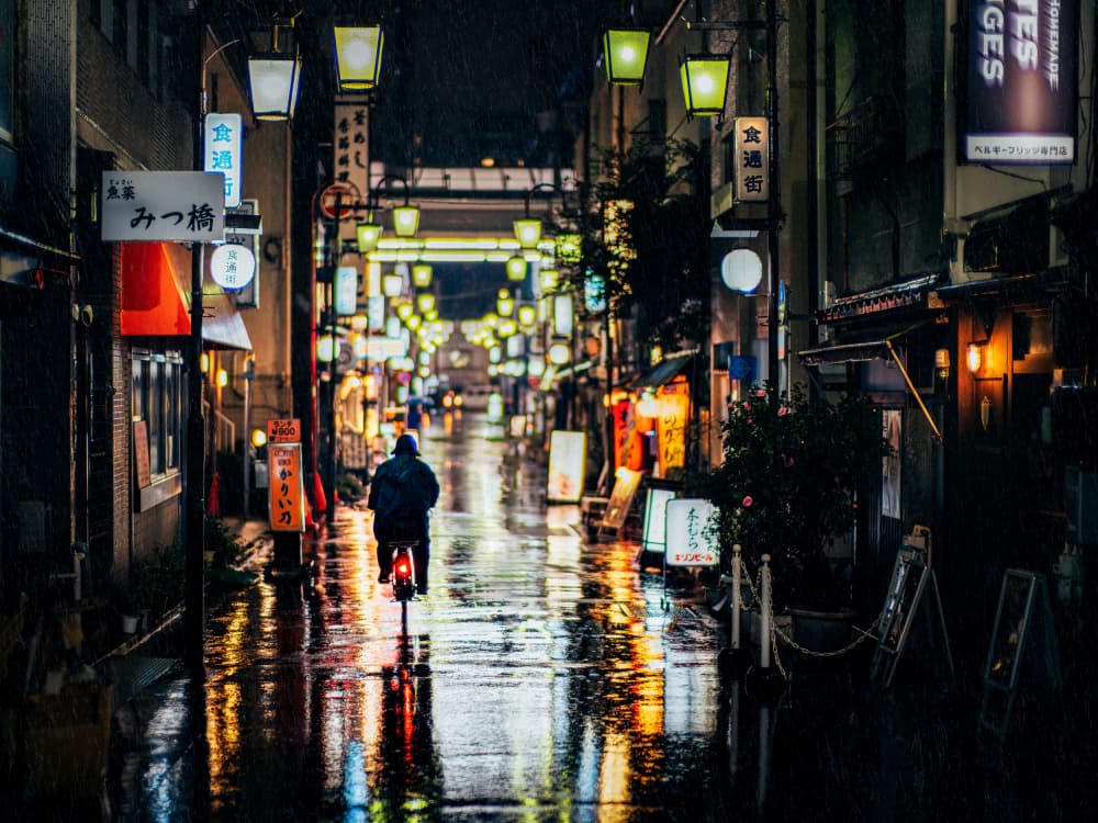 Japanese Rainy Night Reflections by Yuzo Fujii — canvas wall art