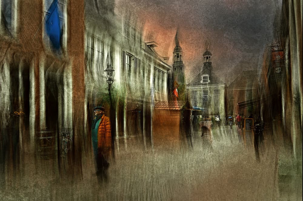 Man in Blurred City by Jan van der Linden — canvas wall art
