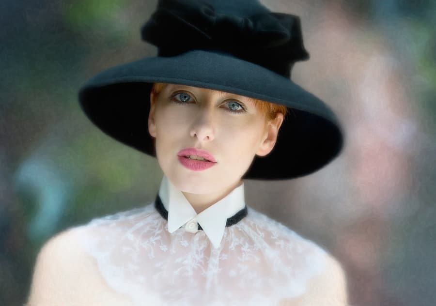 Elegant Woman Black Hat by kenp — canvas wall art