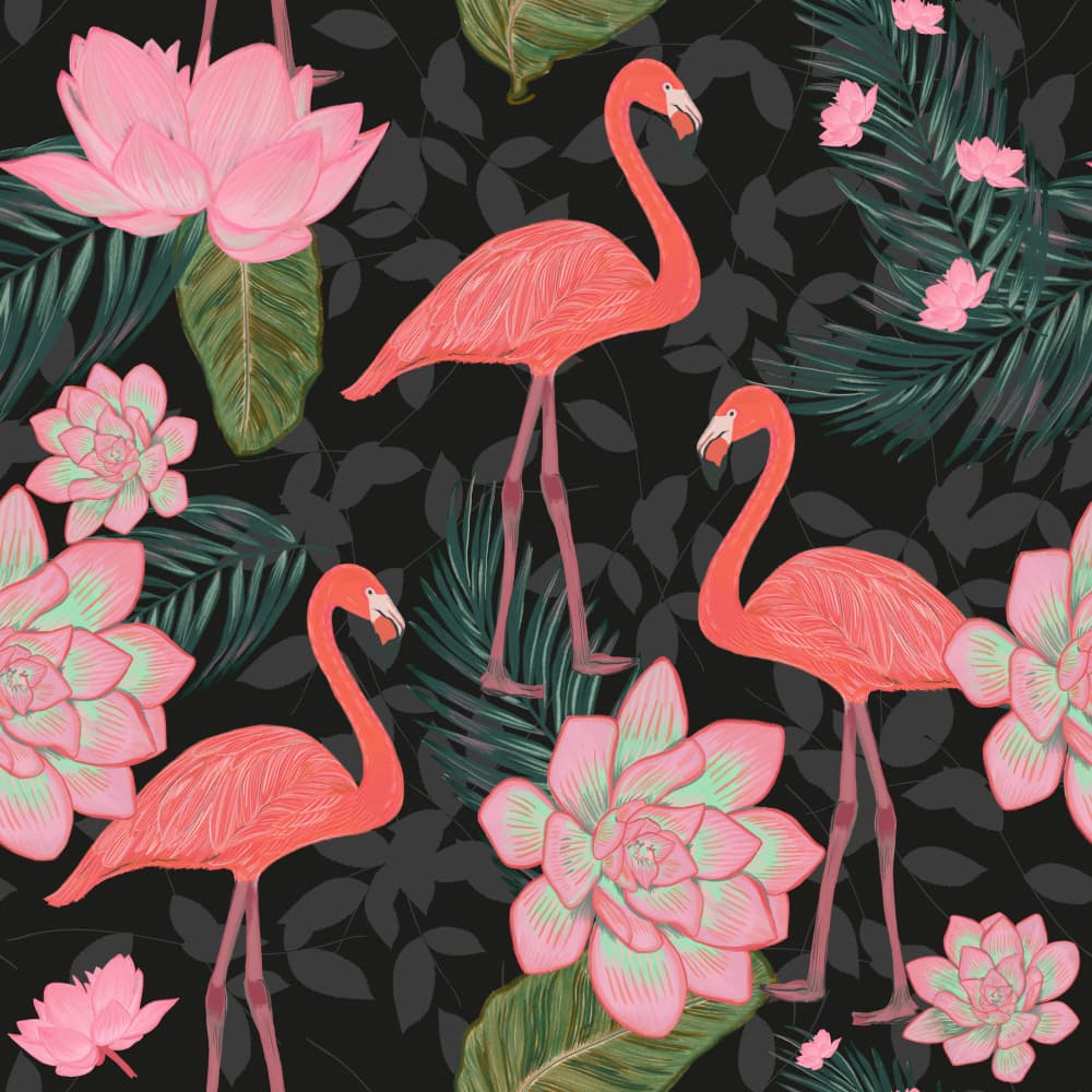 Vibrant Tropical Flamingos by GULSENGUNEL — canvas wall art