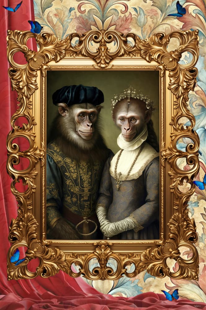 Regal Monkey Couple by Sue Skellern — canvas wall art