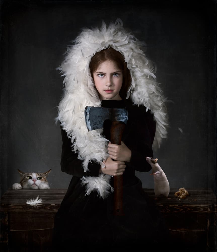 Mysterious Feathered Girl by Svetlana Melik-Nubarova — canvas wall art