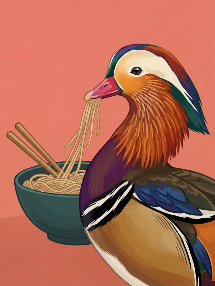 Whimsical Mandarin Noodle Duck by Andreas Magnusson — canvas wall art