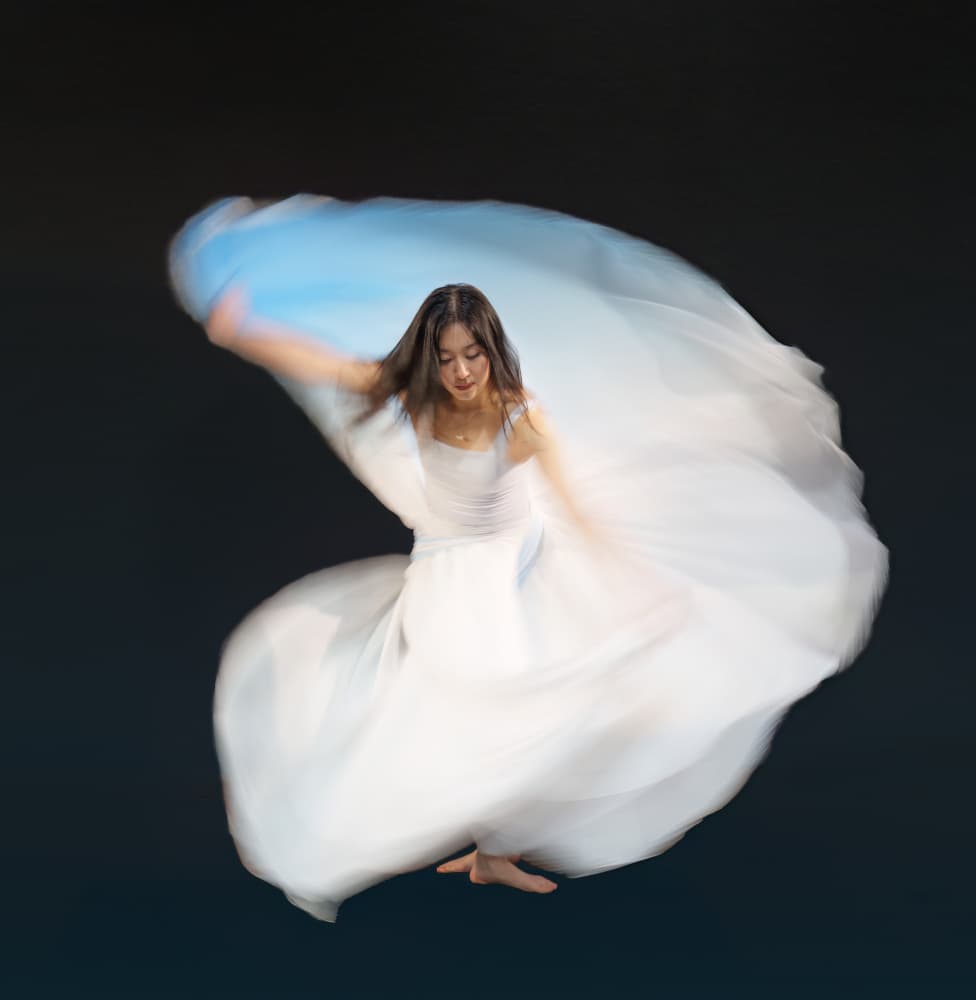 Dancing Woman White Dress by Mike He — canvas wall art