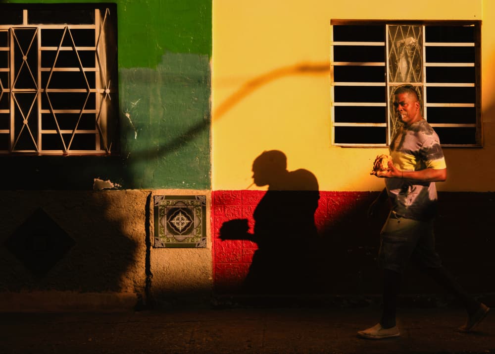 Man Walking Colorful Wall by Leechee Z — canvas wall art