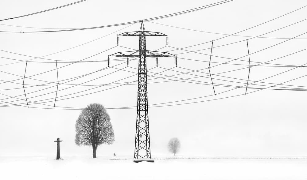 Stark Winter Pylon Lines by Ales Komovec — canvas wall art