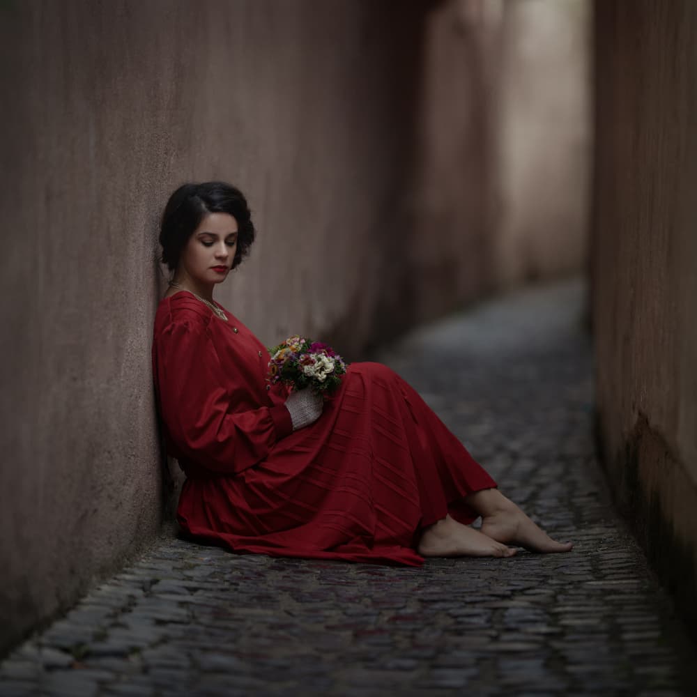 Woman in Red Alley by Raluca Arhire — canvas wall art