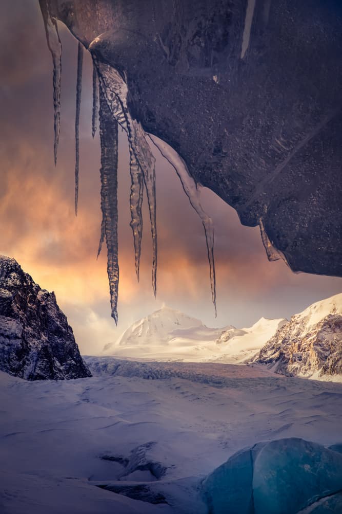 Icy Glacier Sunset by qiye — canvas wall art