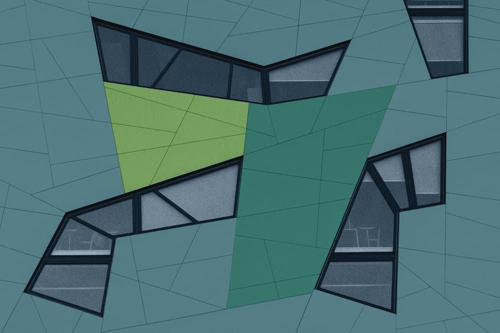 Geometric Teal Facade by Theo Luycx — canvas wall art
