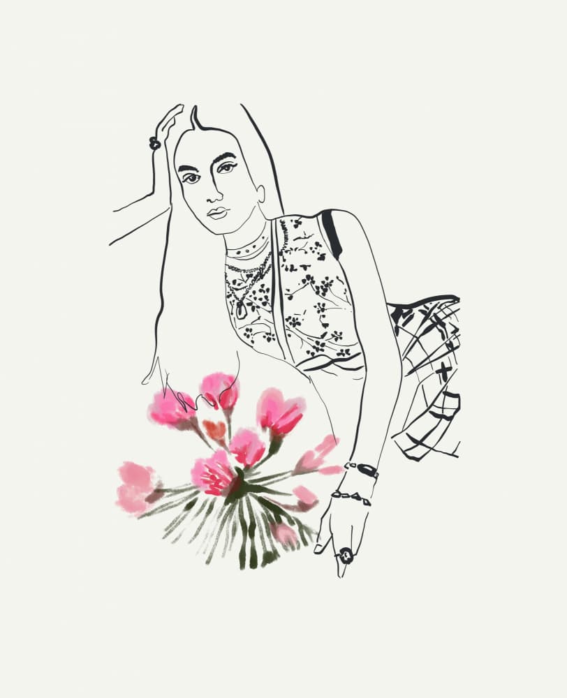 Stylish Woman Pink Blooms by Beate Tubach — canvas wall art