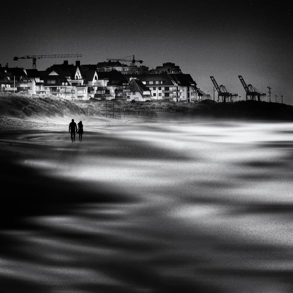 Night Beach Walk by Piet Flour — canvas wall art