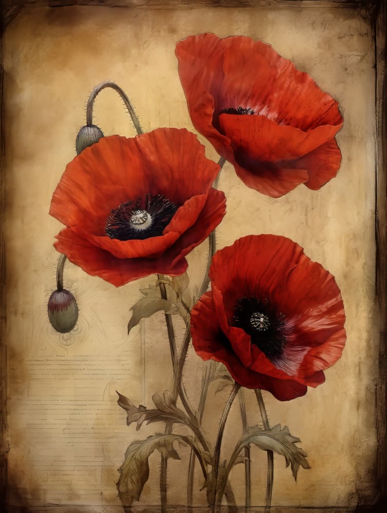 Vintage Red Poppies by Bilge Paksoylu — canvas wall art