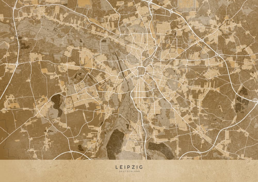 Vintage Leipzig City Map by Rosana Laiz Blursbyai — canvas wall art