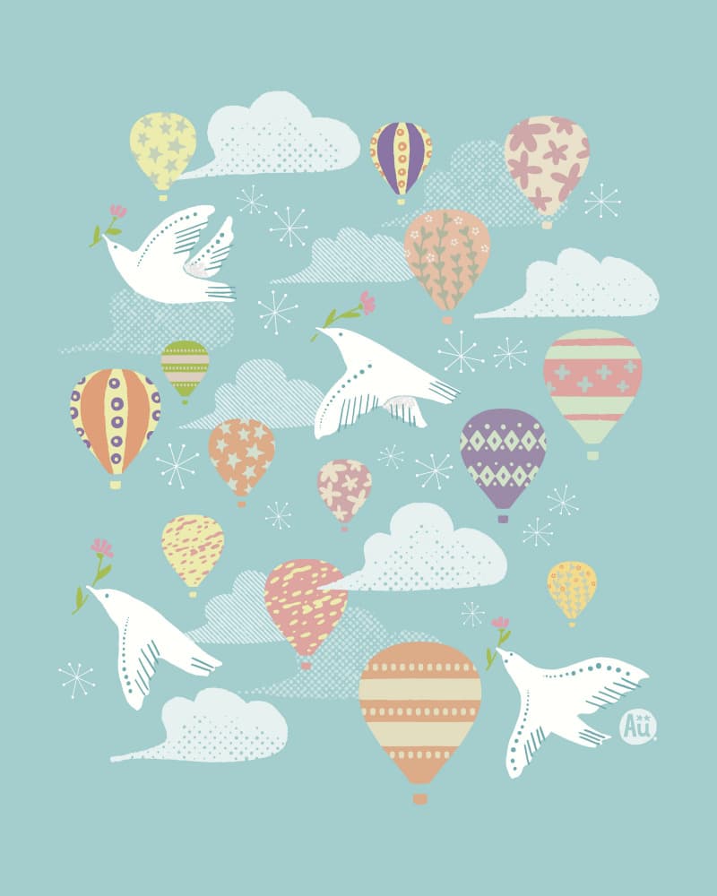 Peace Doves and Balloons by Aia Ueno — canvas wall art