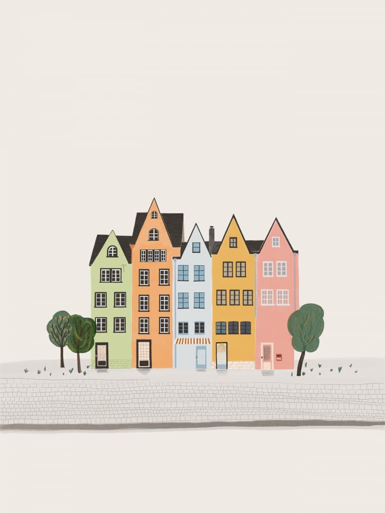 Colorful Row Houses by Menina Lisboa — canvas wall art
