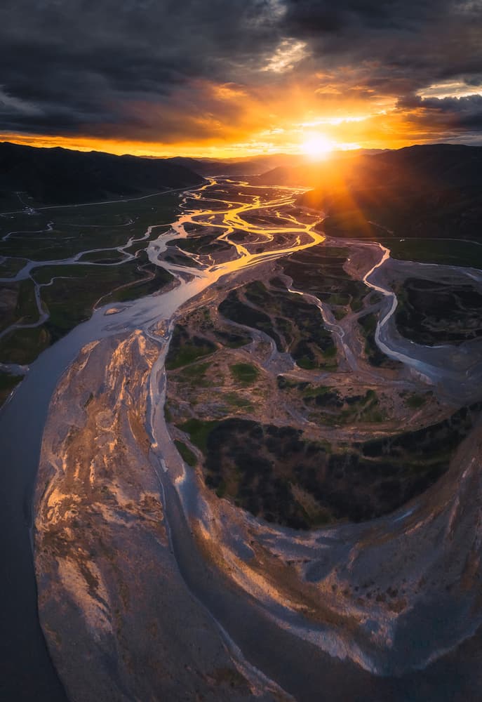 Golden River Sunset by TIANQI — canvas wall art