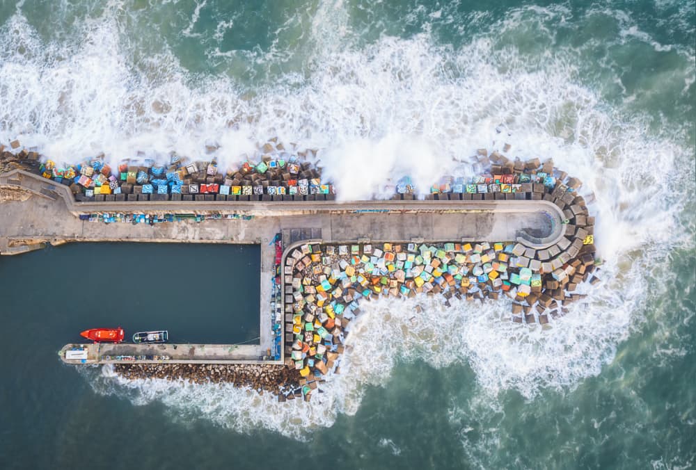 Colorful Harbor Blocks by Rodrigo Núñez Buj — canvas wall art