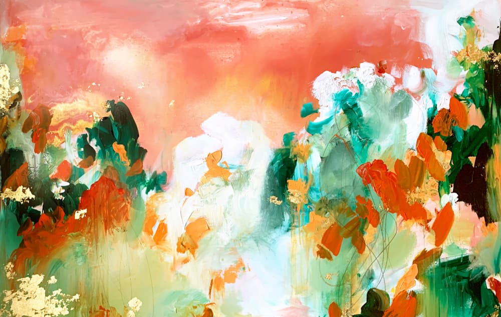 Peach Gold Garden Abstract by Christine Lindstrom — canvas wall art
