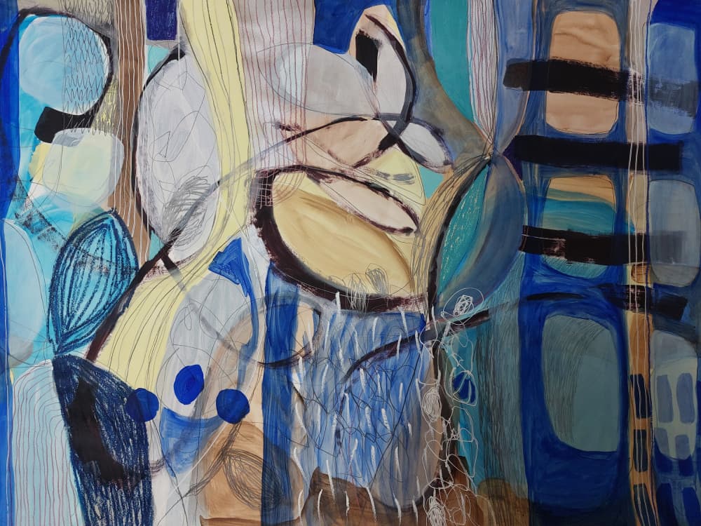 Abstract Blue Yellow Flow by Monika Riethmueller — canvas wall art