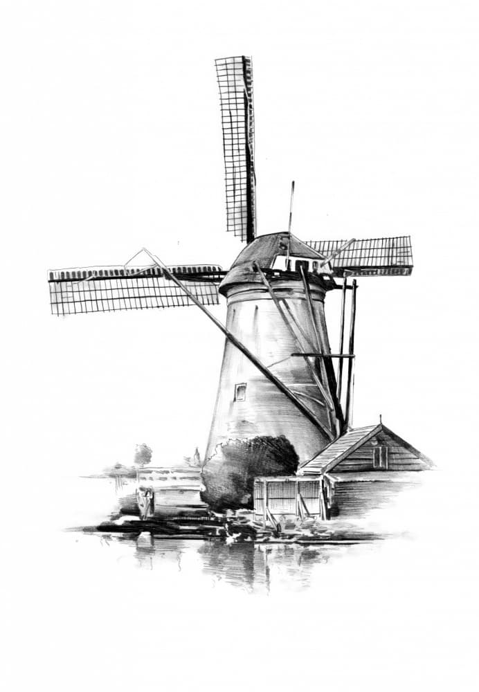 Dutch Windmill Reflection by Kulik — canvas wall art