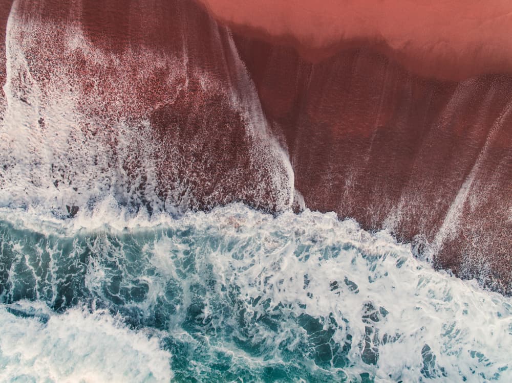 Crashing Waves Red Beach by Javier Pardina — canvas wall art
