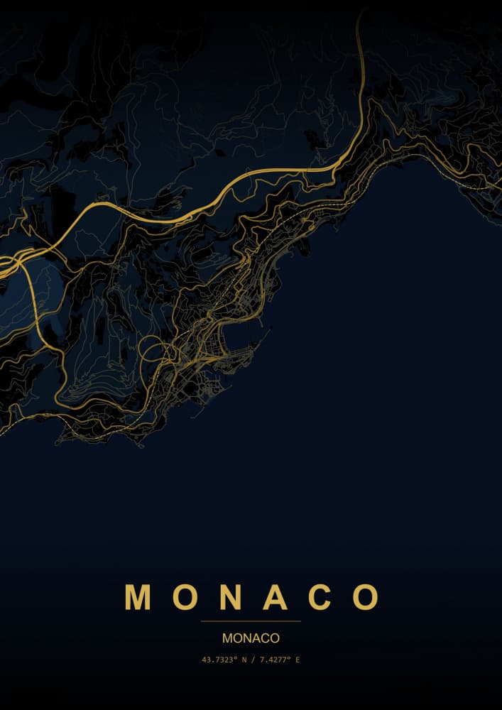 Monaco City Gold Map by HUGO — canvas wall art