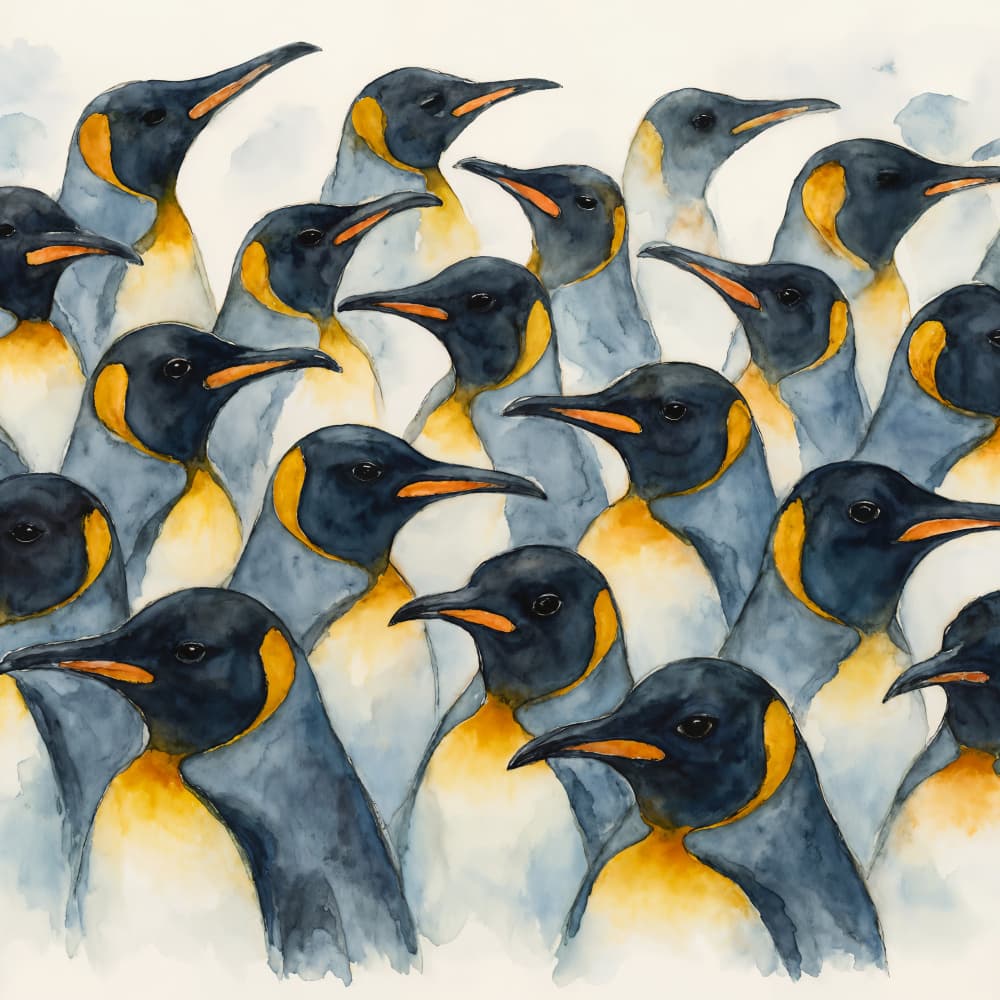 Watercolor Emperor Penguins by Natalie Bruns — canvas wall art
