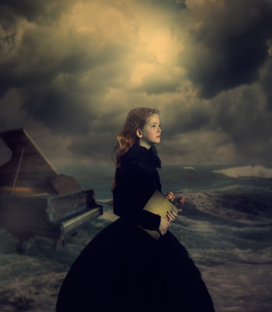 Melancholy Girl Stormy Sea by Svetlana Melik-Nubarova — canvas wall art