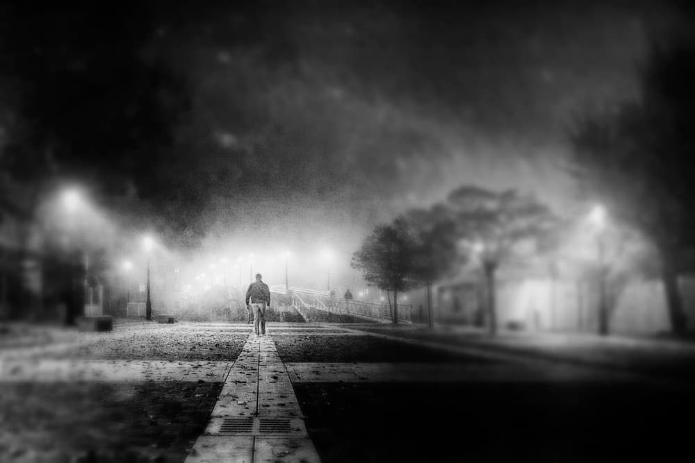 Solitary Man Misty Night by Enrico Facchetti — canvas wall art