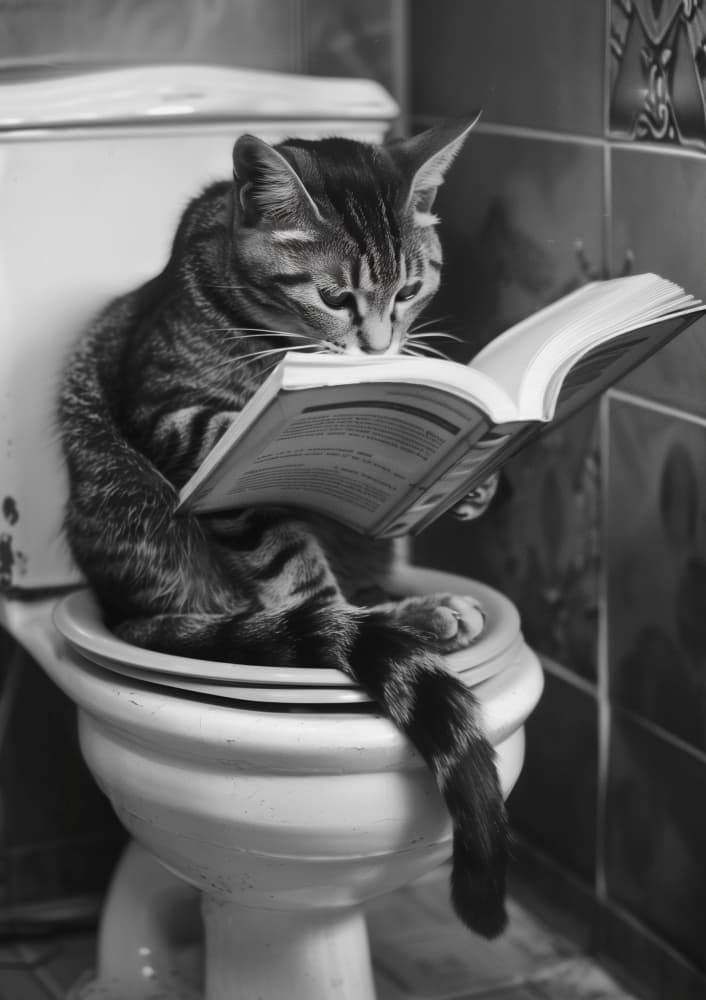 Reading Cat on Toilet by Niky Rahner — canvas wall art