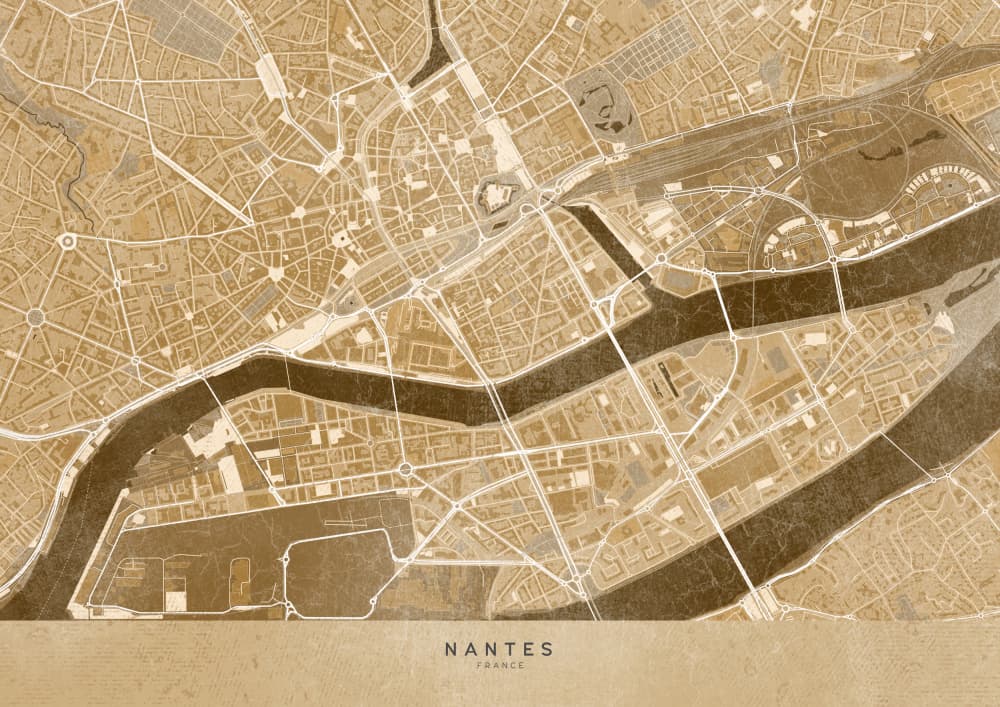 Nantes City Map Gold by Rosana Laiz Blursbyai — canvas wall art