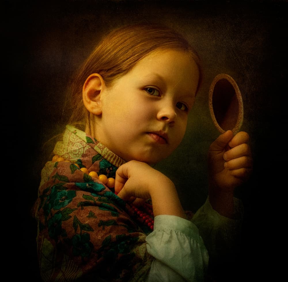 Young Girl With Mirror by Svetlana Melik-Nubarova — canvas wall art