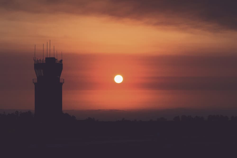 Control Tower Sunset Glow by Tim Mossholder — canvas wall art
