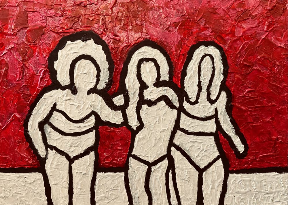 Three Women In Red by Robert Thirtle — canvas wall art