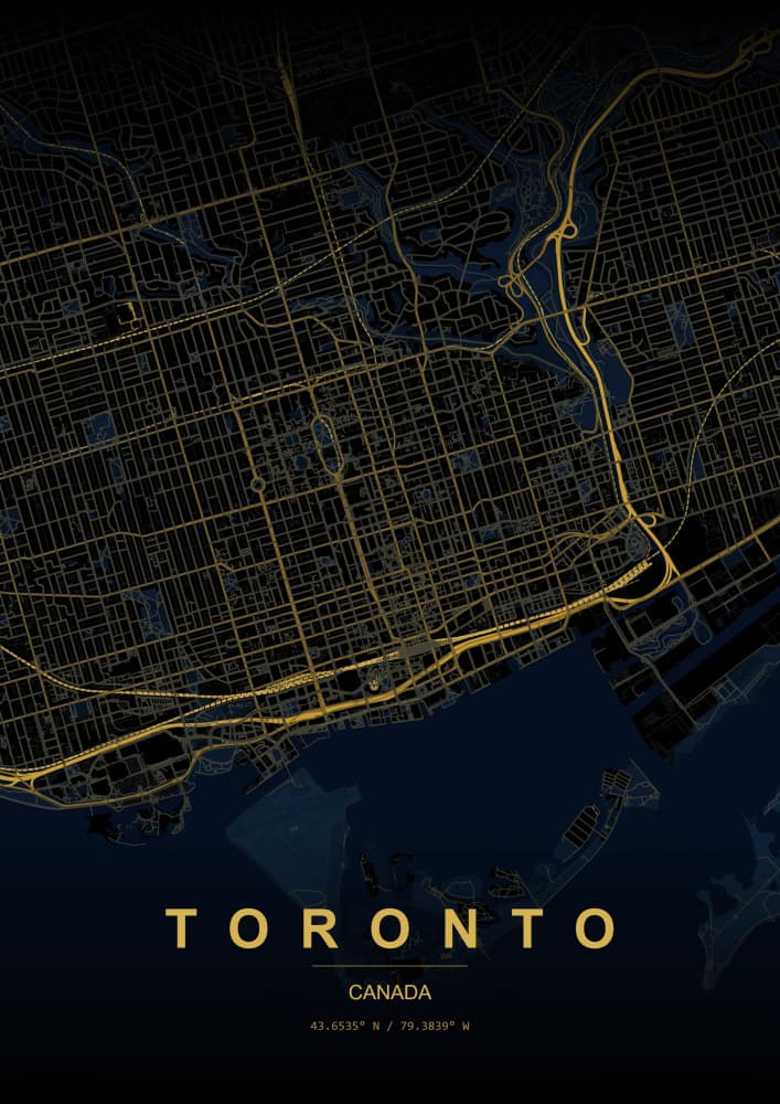 Golden Toronto City Map by HUGO — canvas wall art