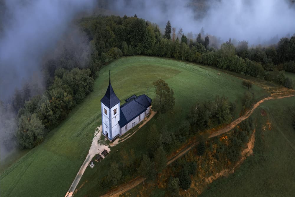 Misty Mountain Church by UU — canvas wall art