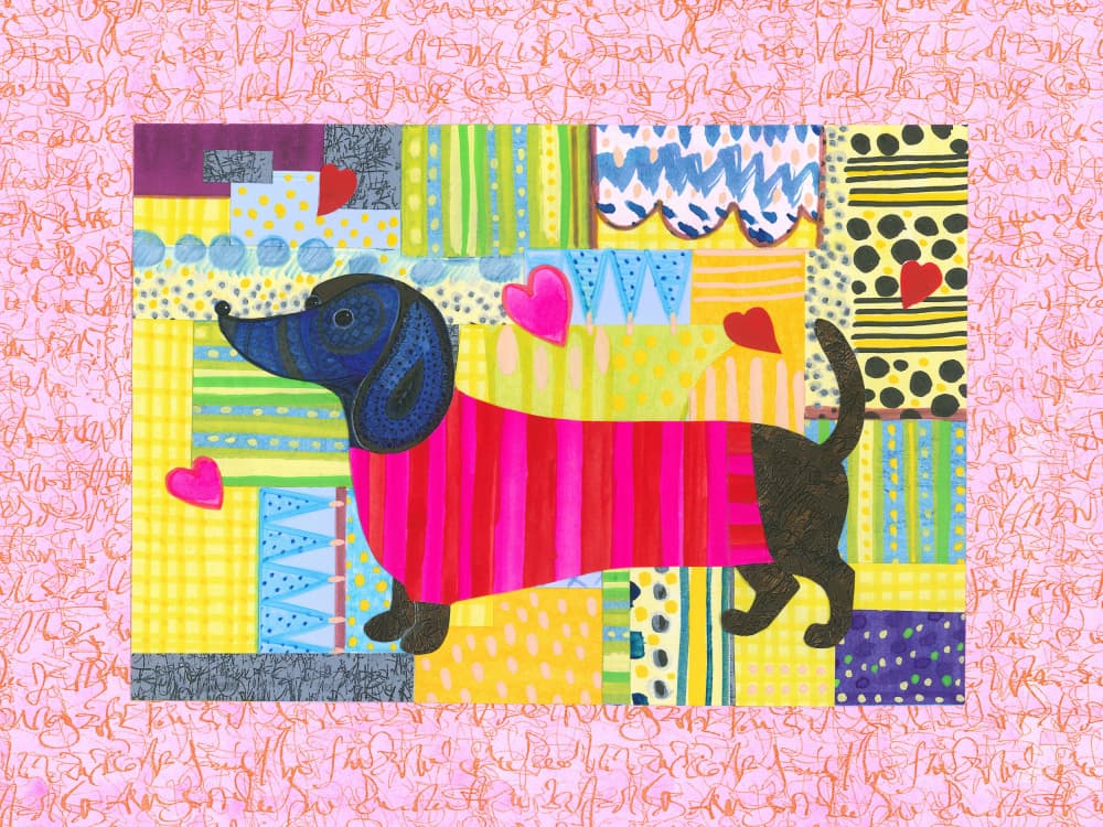 Colorful Dachshund Sweater by Isabelle Brent — canvas wall art