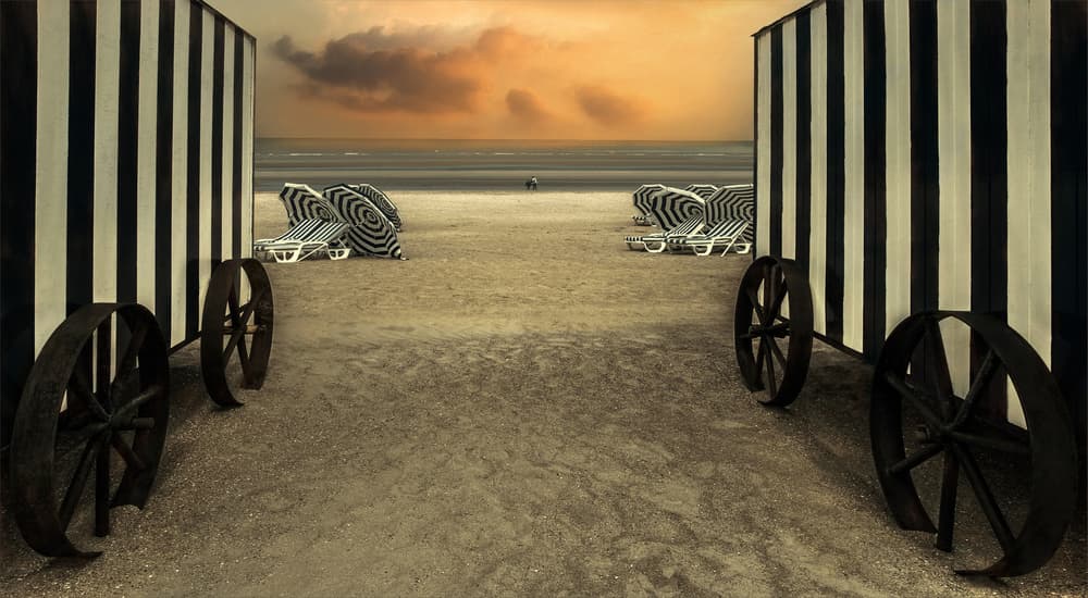 Dreamy Beach Huts Sunset by Gilbert Claes — canvas wall art