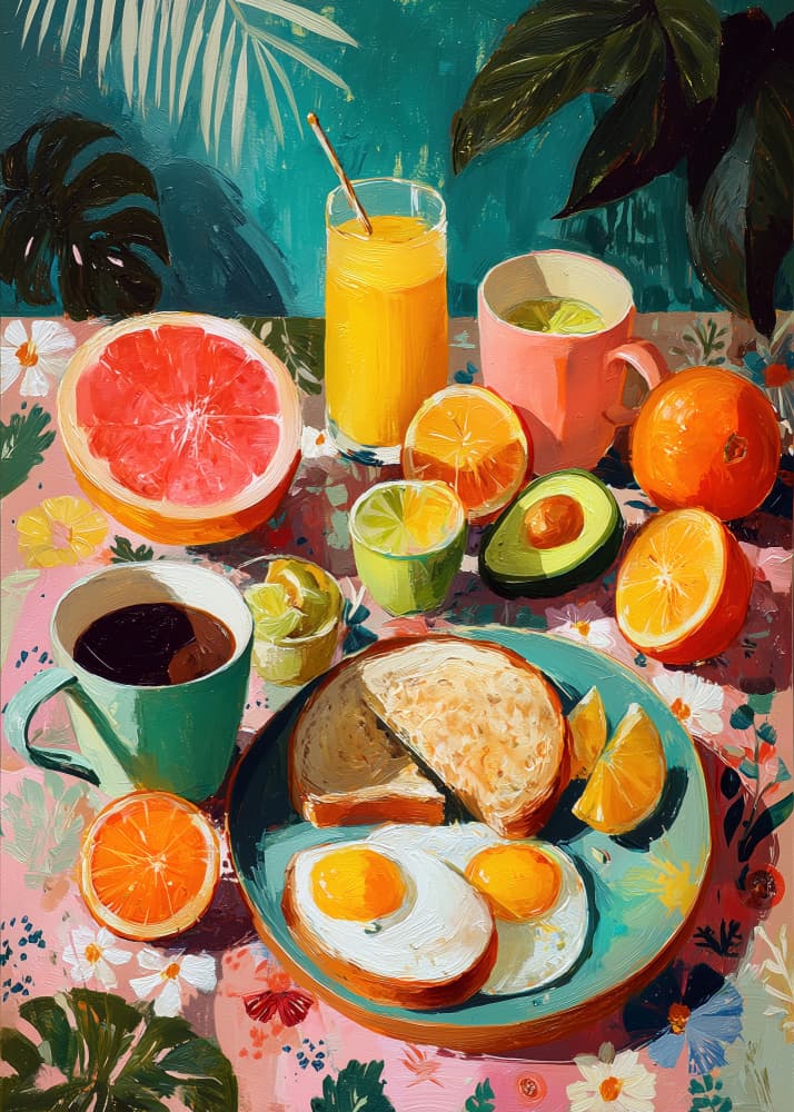 Vibrant Tropical Breakfast by Justyna Jaszke — canvas wall art