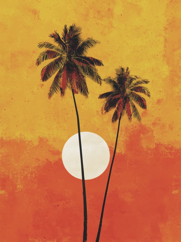 Tropical Sunset Palms by Andreas Magnusson — canvas wall art