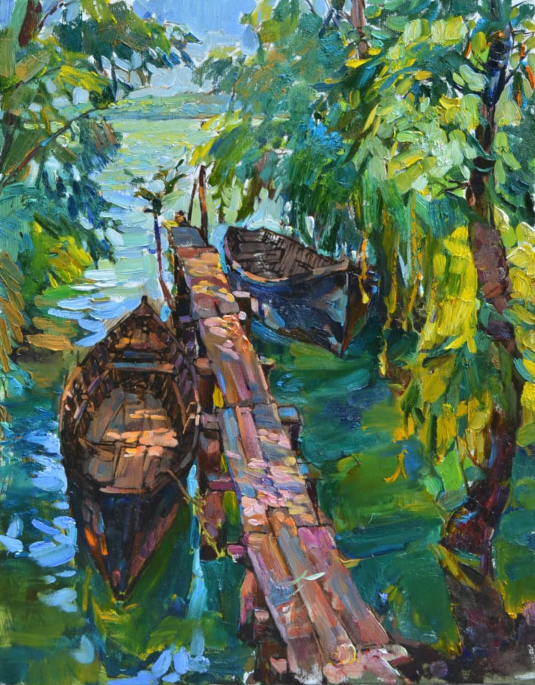 Peaceful River Dock by Andrii Kutsachenko — canvas wall art