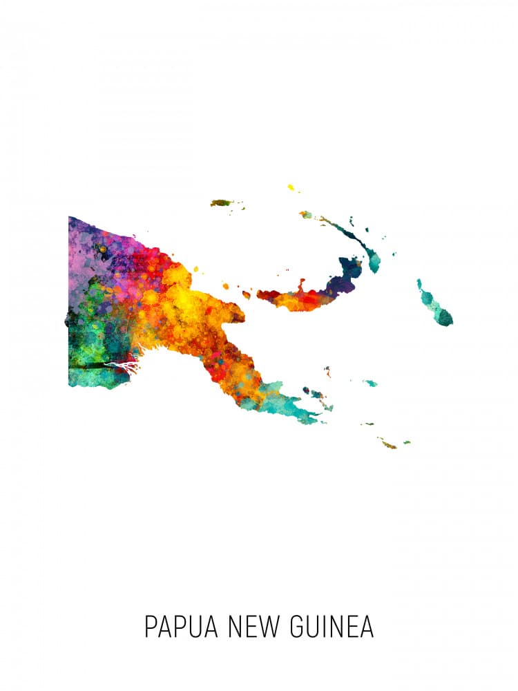 Colorful Papua New Guinea Map by Michael Tompsett — canvas wall art
