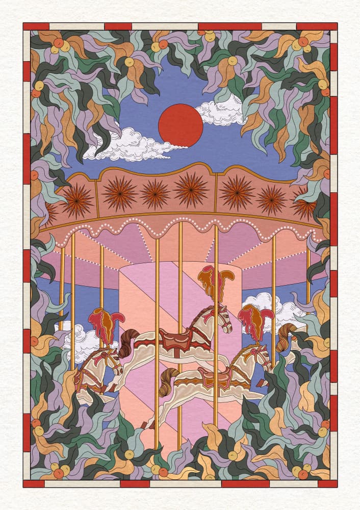 Whimsical Carousel Ride by OMG Kitty — canvas wall art